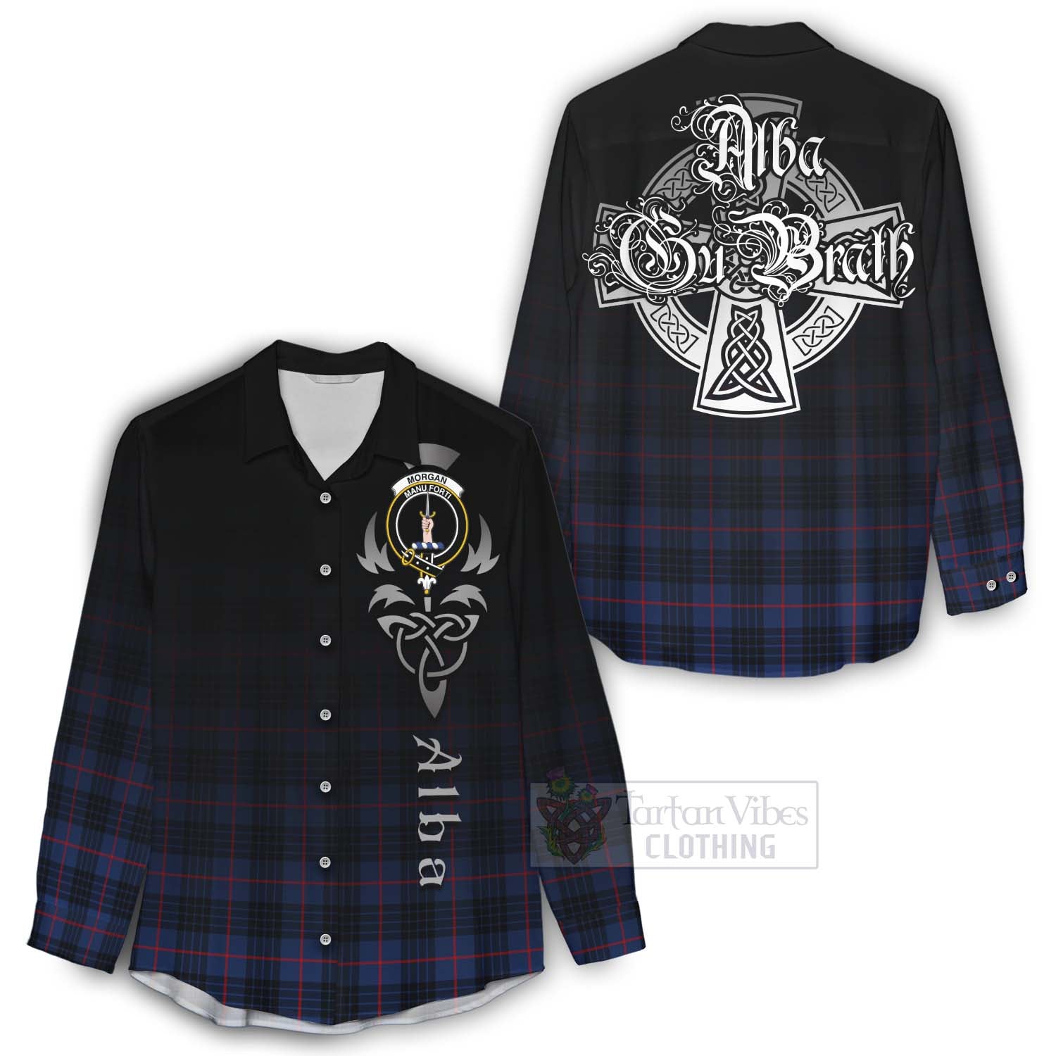Morgan Tartan Women's Casual Shirt Featuring Alba Gu Brath Family Crest Celtic Inspired - Tartan Vibes Clothing