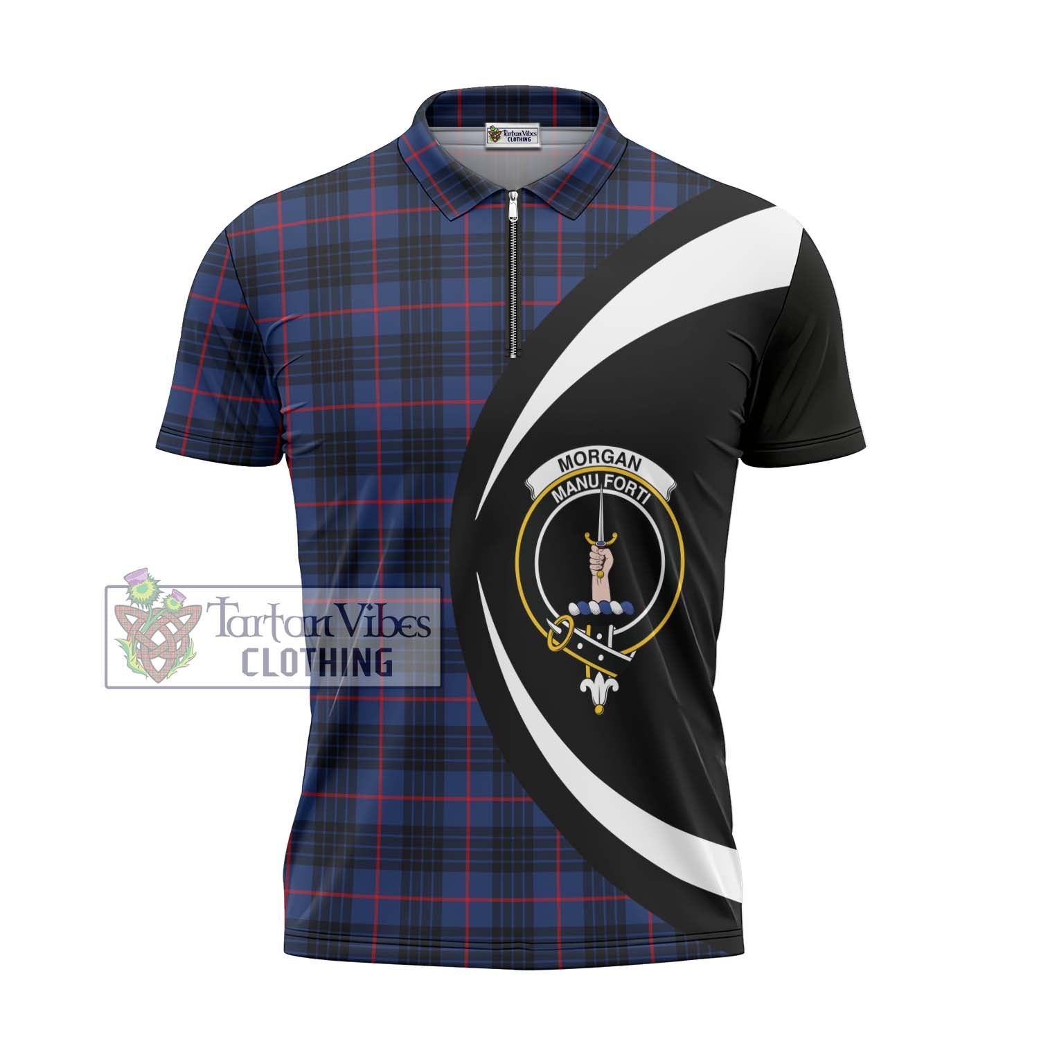 Tartan Vibes Clothing Morgan Tartan Zipper Polo Shirt with Family Crest Circle Style