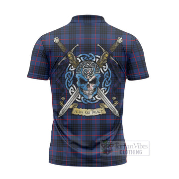 Morgan Tartan Zipper Polo Shirt with Family Crest Celtic Skull Style - Tartan Vibes Clothing
