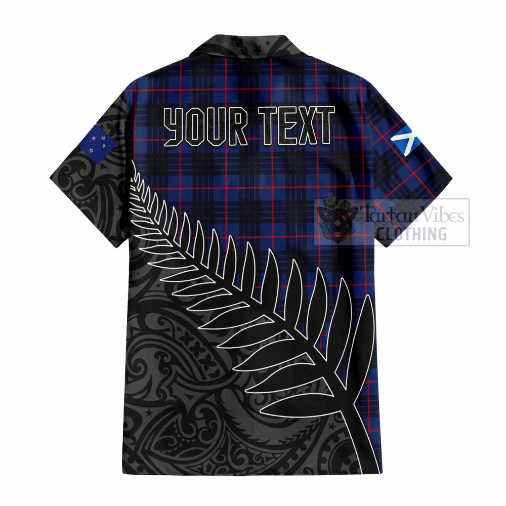 Tartan Vibes Clothing Morgan Crest Tartan Short Sleeve Button Shirt with New Zealand Silver Fern Half Style