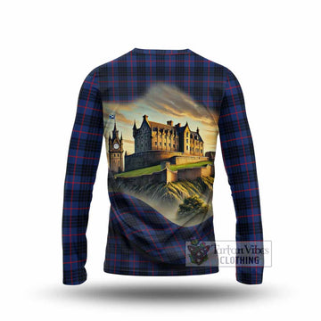 Morgan Tartan Family Crest Long Sleeve T-Shirt with Scottish Ancient Castle Style - Tartan Vibes Clothing