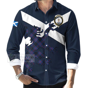 Morgan Tartan Lion Rampant Long Sleeve Button Shirt Proudly Display Your Heritage with Alba Gu Brath and Clan Name Men's Shirt - Tartan Vibes Clothing