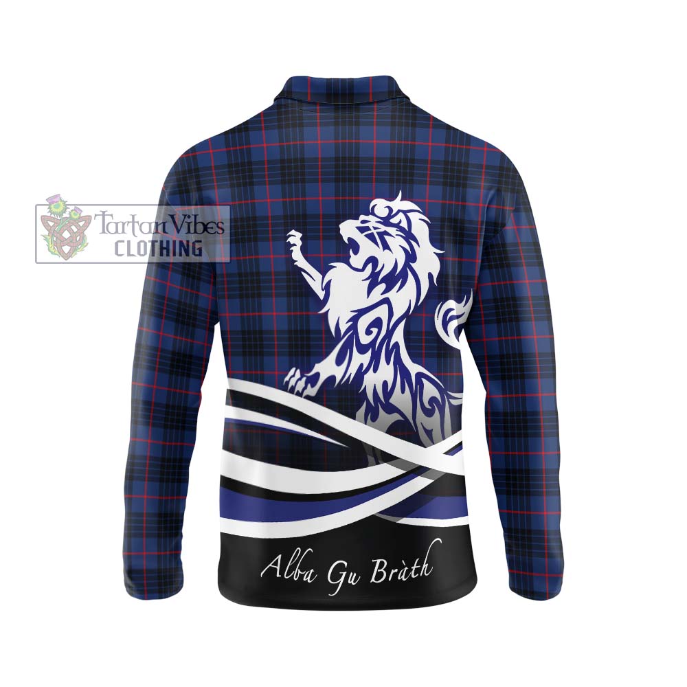Morgan Tartan Long Sleeve Polo Shirt with Alba Gu Brath Regal Lion Emblem - Tartan Vibes Clothing