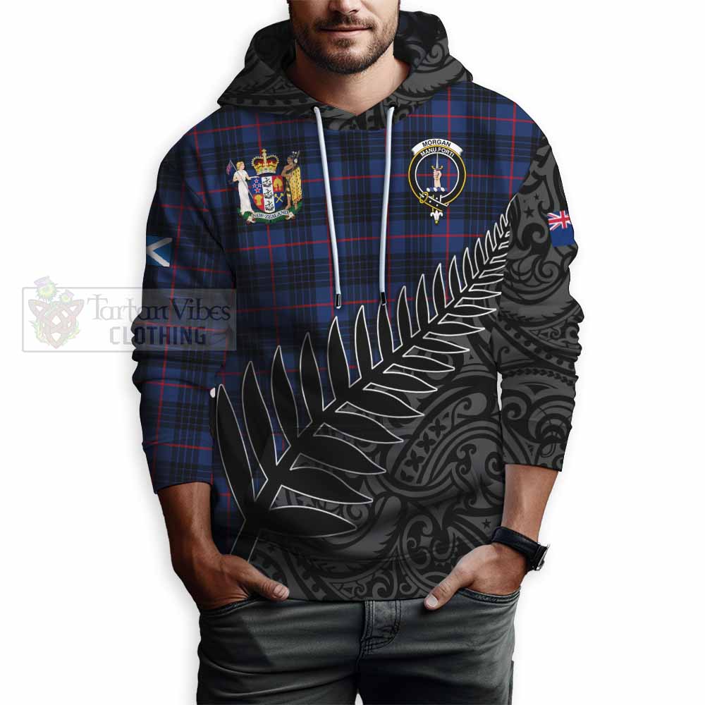 Tartan Vibes Clothing Morgan Crest Tartan Hoodie with New Zealand Silver Fern Half Style