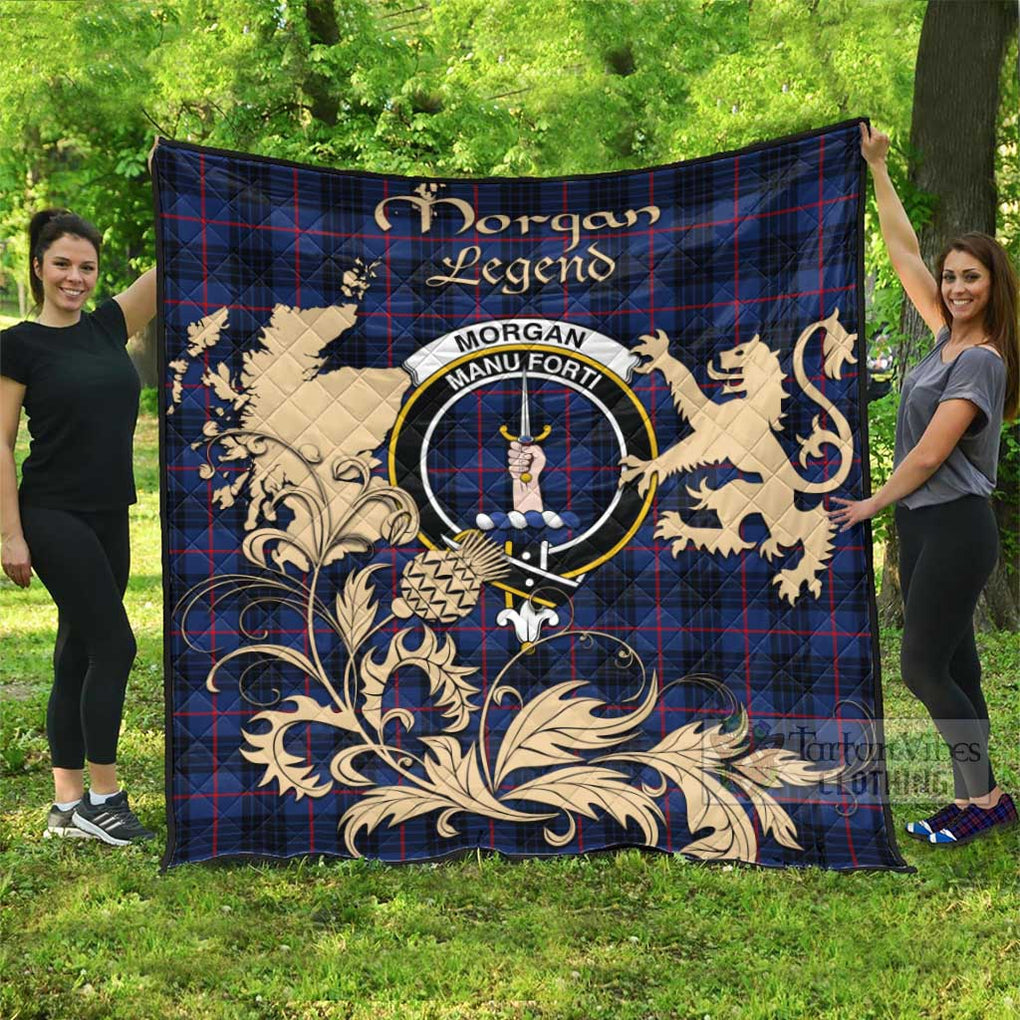 Tartan Vibes Clothing Morgan Tartan Quilt with Family Crest and Scottish Symbol Style