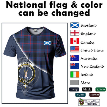 Morgan Tartan T-Shirt with Personalised National Flag and Family Crest Half Style - Tartan Vibes Clothing