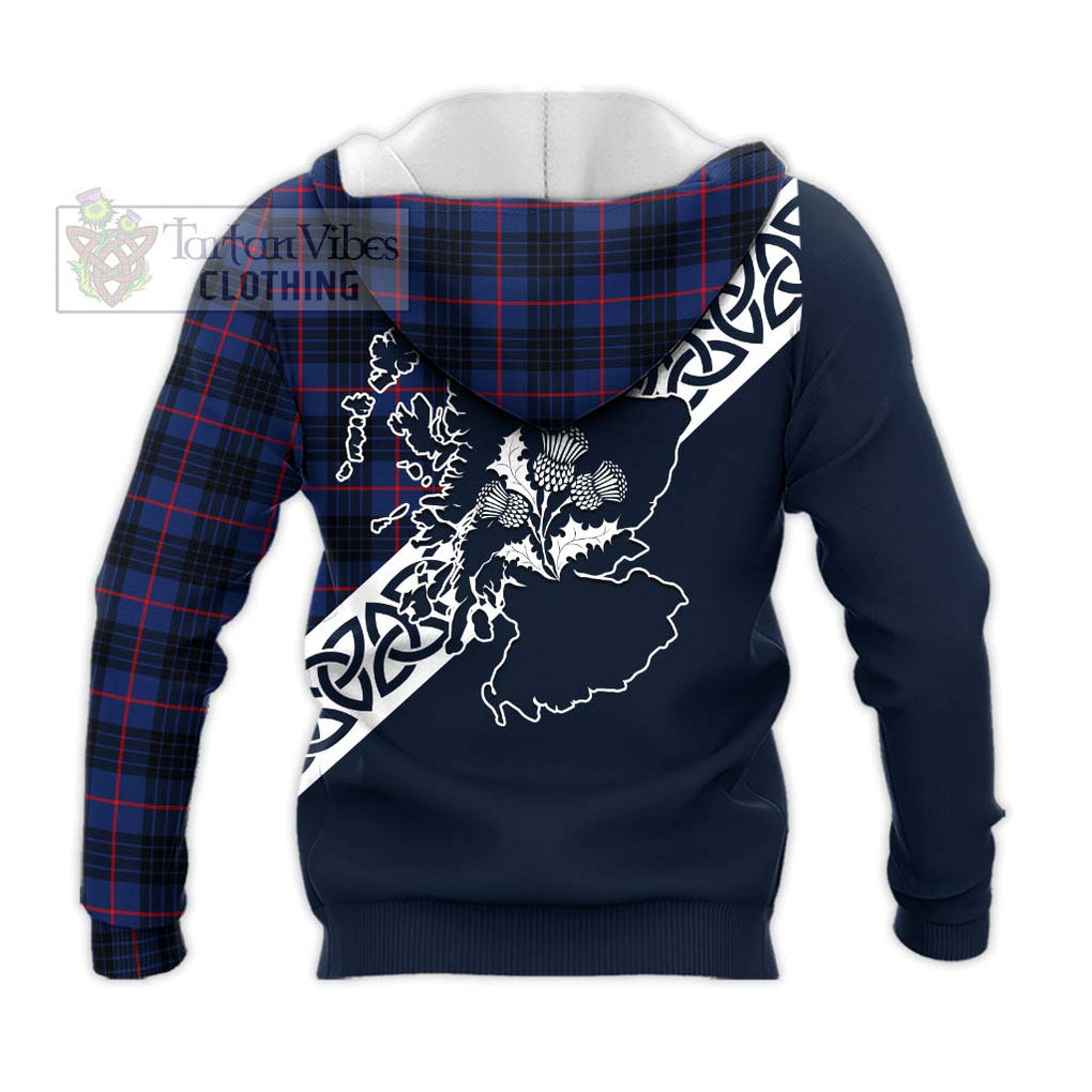 Morgan Tartan Knitted Hoodie Featuring Thistle and Scotland Map - Tartan Vibes Clothing