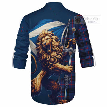 Morgan Tartan Family Crest Ghillie Kilt Shirt with Scottish Majestic Lion - Tartan Vibes Clothing
