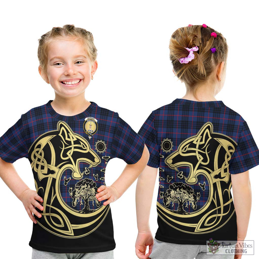 Morgan Tartan Kid T-Shirt with Family Crest Celtic Wolf Style - Tartan Vibes Clothing