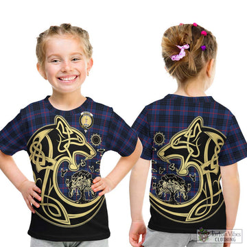 Morgan Tartan Kid T-Shirt with Family Crest Celtic Wolf Style