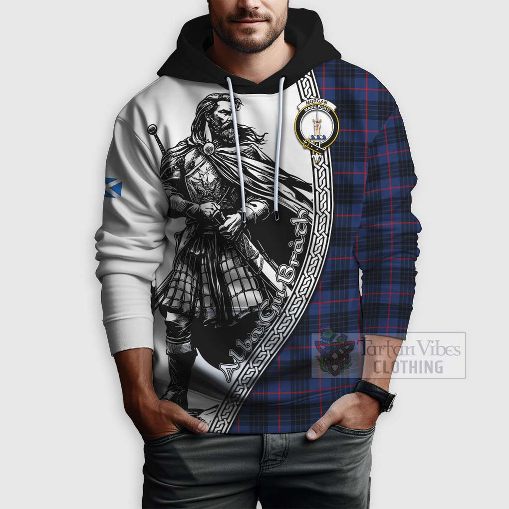 Morgan Tartan Clan Crest Hoodie with Highlander Warrior Celtic Style - Tartan Vibes Clothing