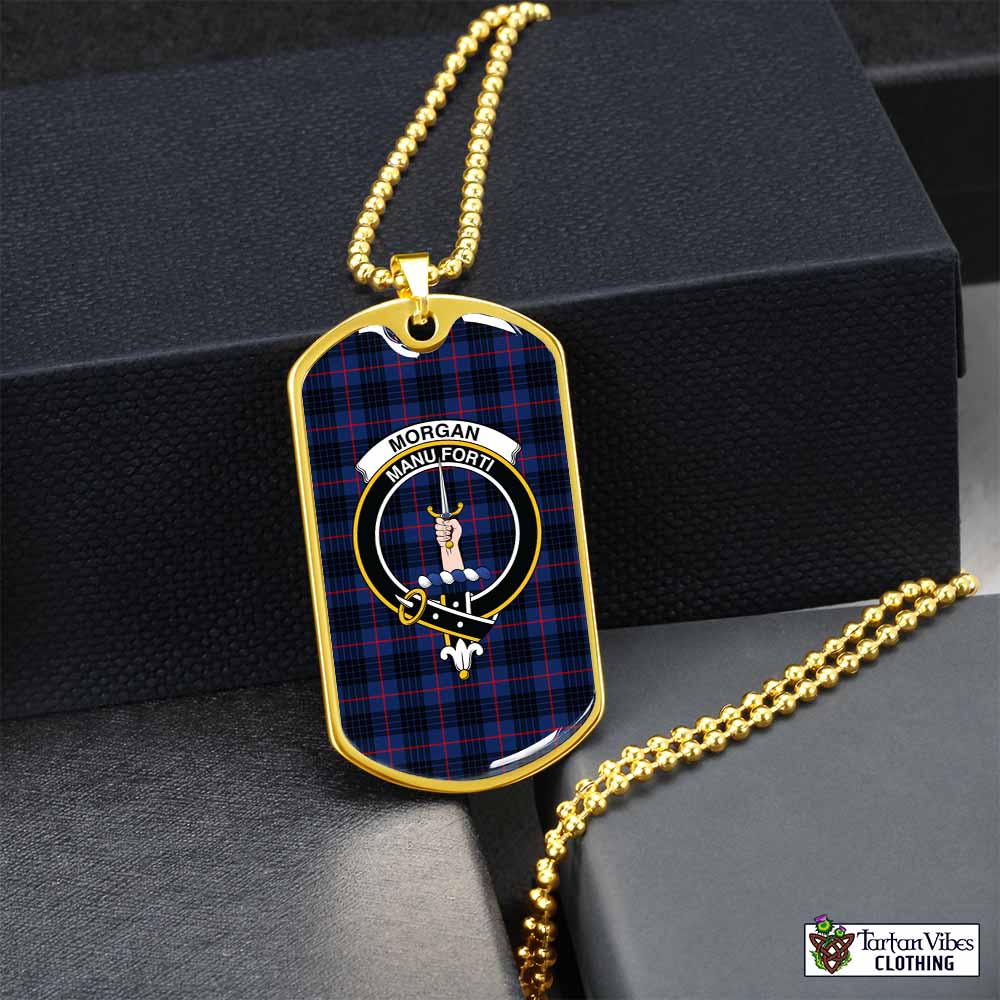 Morgan Tartan Dog Tag Necklace with Family Crest Gold No - Tartan Vibes Clothing
