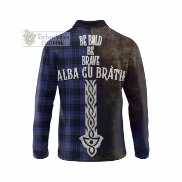 Morgan Tartan Family Crest Long Sleeve Polo Shirt Alba Gu Brath Be Brave Lion Ancient Style