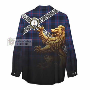 Morgan Crest Tartan Women's Casual Shirt with Golden Lion Emblem Celtic Style - Tartan Vibes Clothing