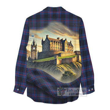 Morgan Tartan Family Crest Women's Casual Shirt with Scottish Ancient Castle Style - Tartan Vibes Clothing