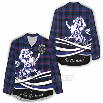 Morgan Tartan Women's Casual Shirt with Alba Gu Brath Regal Lion Emblem - Tartan Vibes Clothing