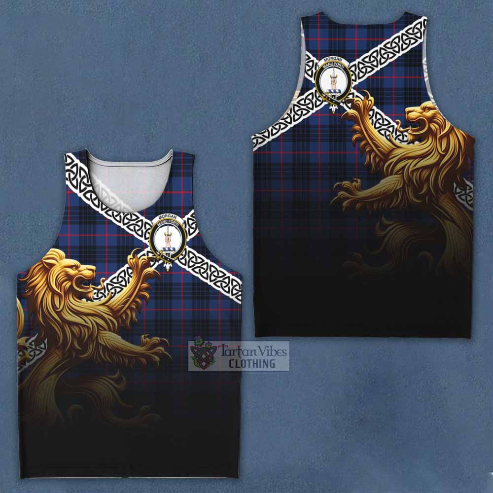 Morgan Crest Tartan Men's Tank Top with Golden Lion Emblem Celtic Style - Tartan Vibes Clothing