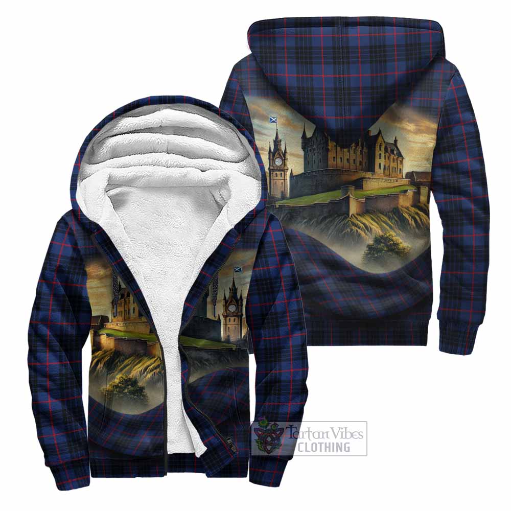 Morgan Tartan Family Crest Sherpa Hoodie with Scottish Ancient Castle Style Unisex - Tartan Vibes Clothing
