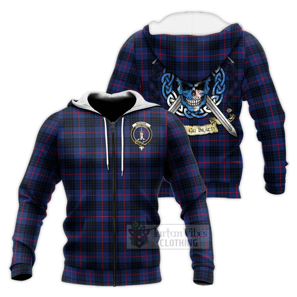Morgan Tartan Knitted Hoodie with Family Crest Celtic Skull Style Unisex Knitted Zip Hoodie - Tartan Vibes Clothing