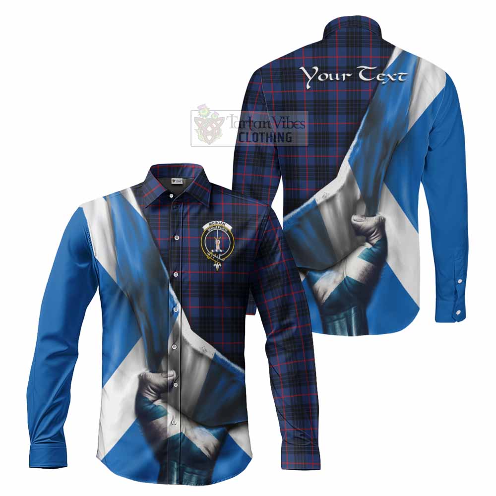 Morgan Tartan Long Sleeve Button Shirt with Family Crest Scotland Patriotic Style - Tartan Vibes Clothing