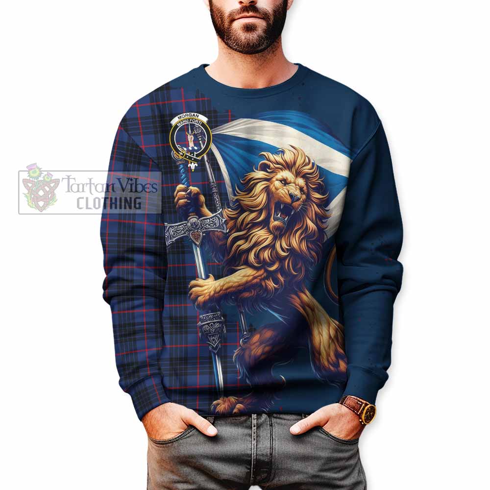 Morgan Tartan Family Crest Sweatshirt with Scottish Majestic Lion - Tartan Vibes Clothing