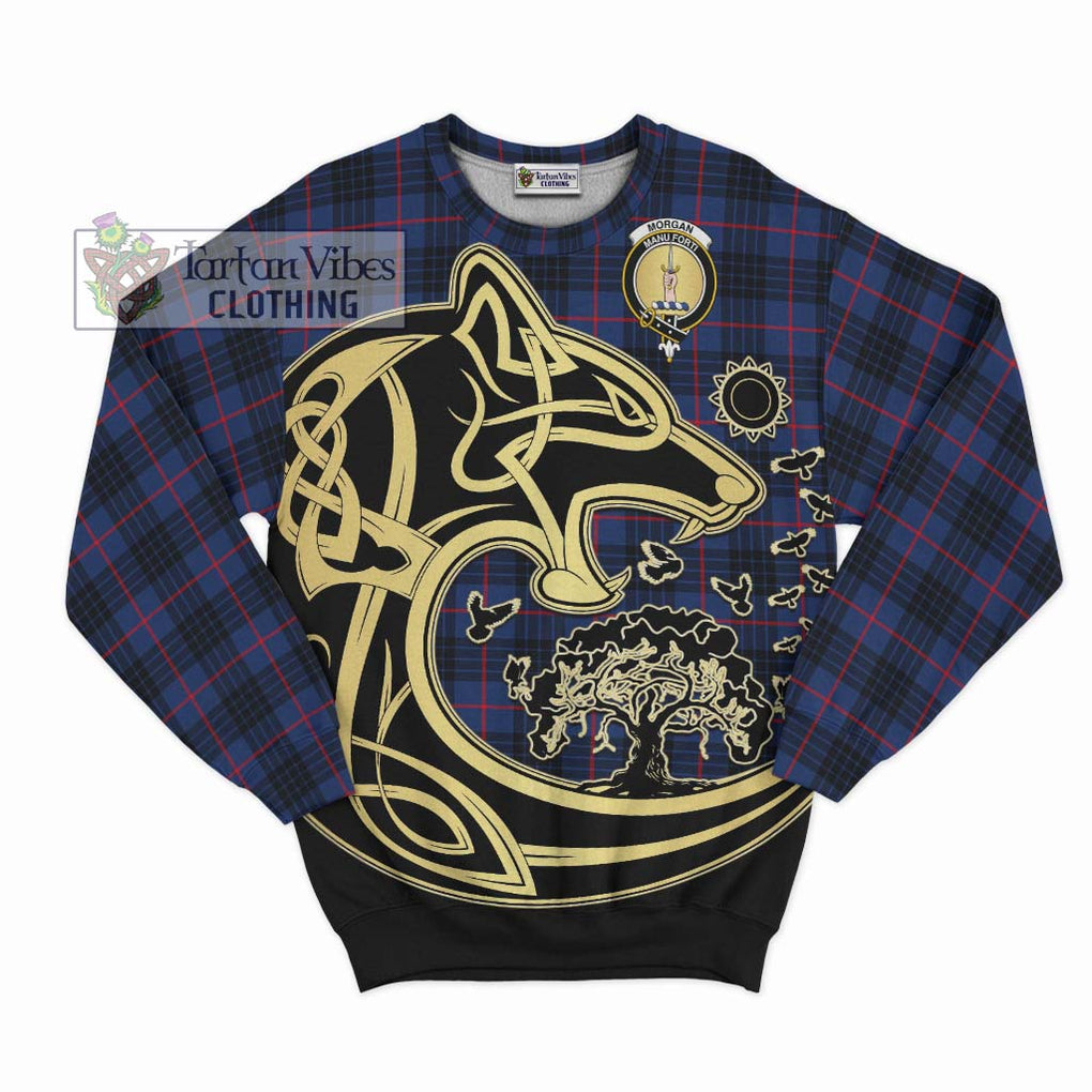 Morgan Tartan Sweatshirt with Family Crest Celtic Wolf Style - Tartan Vibes Clothing