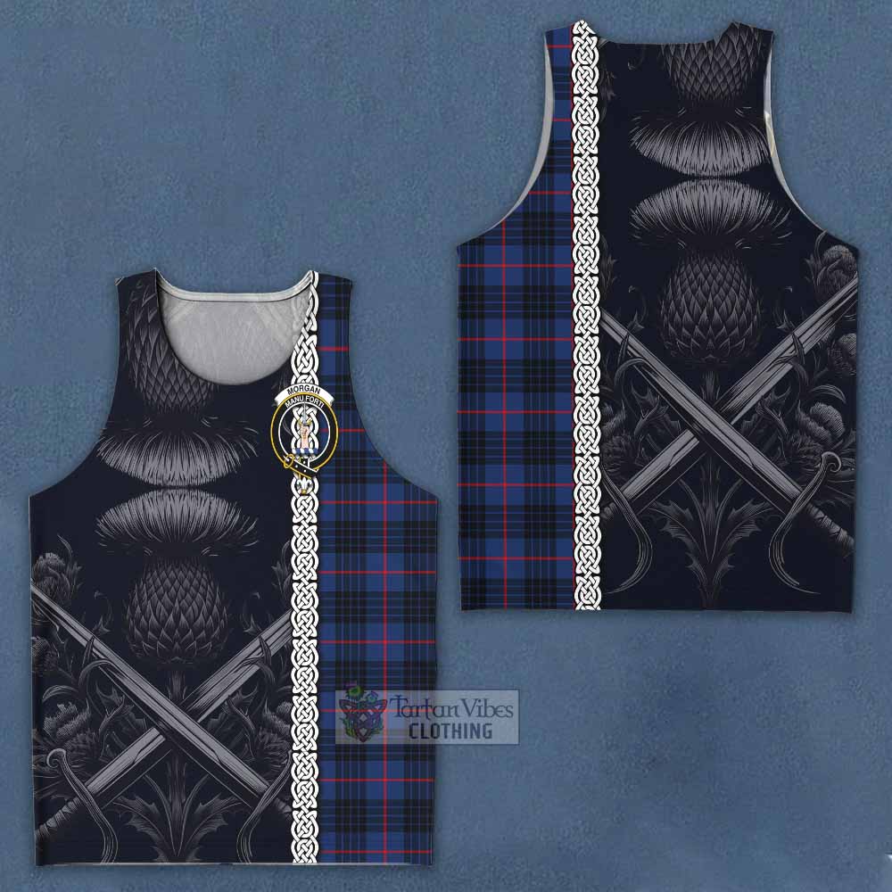 Morgan Tartan Men's Tank Top with Family Crest Cross Sword Thistle Celtic Vibes - Tartan Vibes Clothing