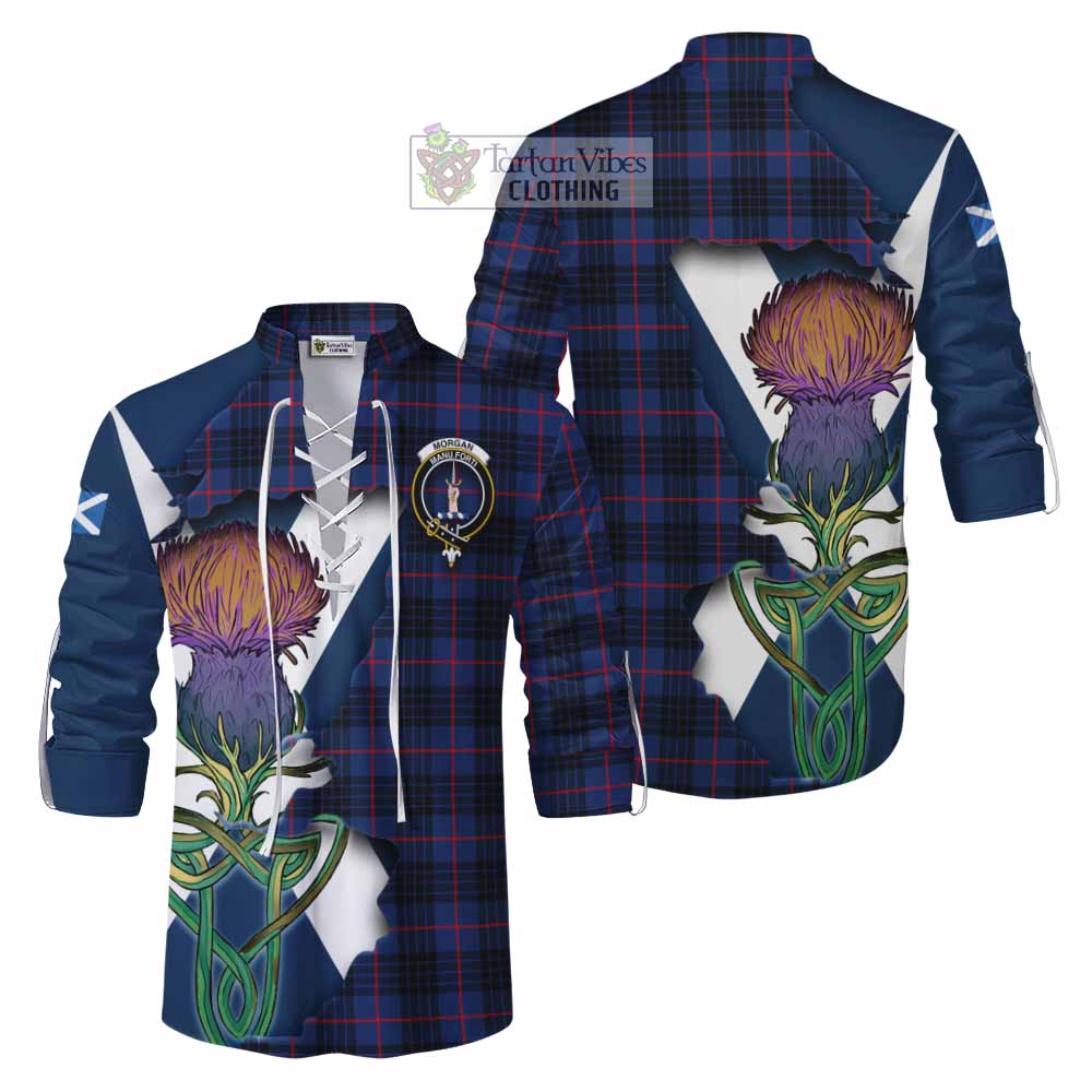Morgan Tartan Family Crest Ghillie Kilt Shirt Scottish Thistle Celtic Inspired - Tartan Vibes Clothing