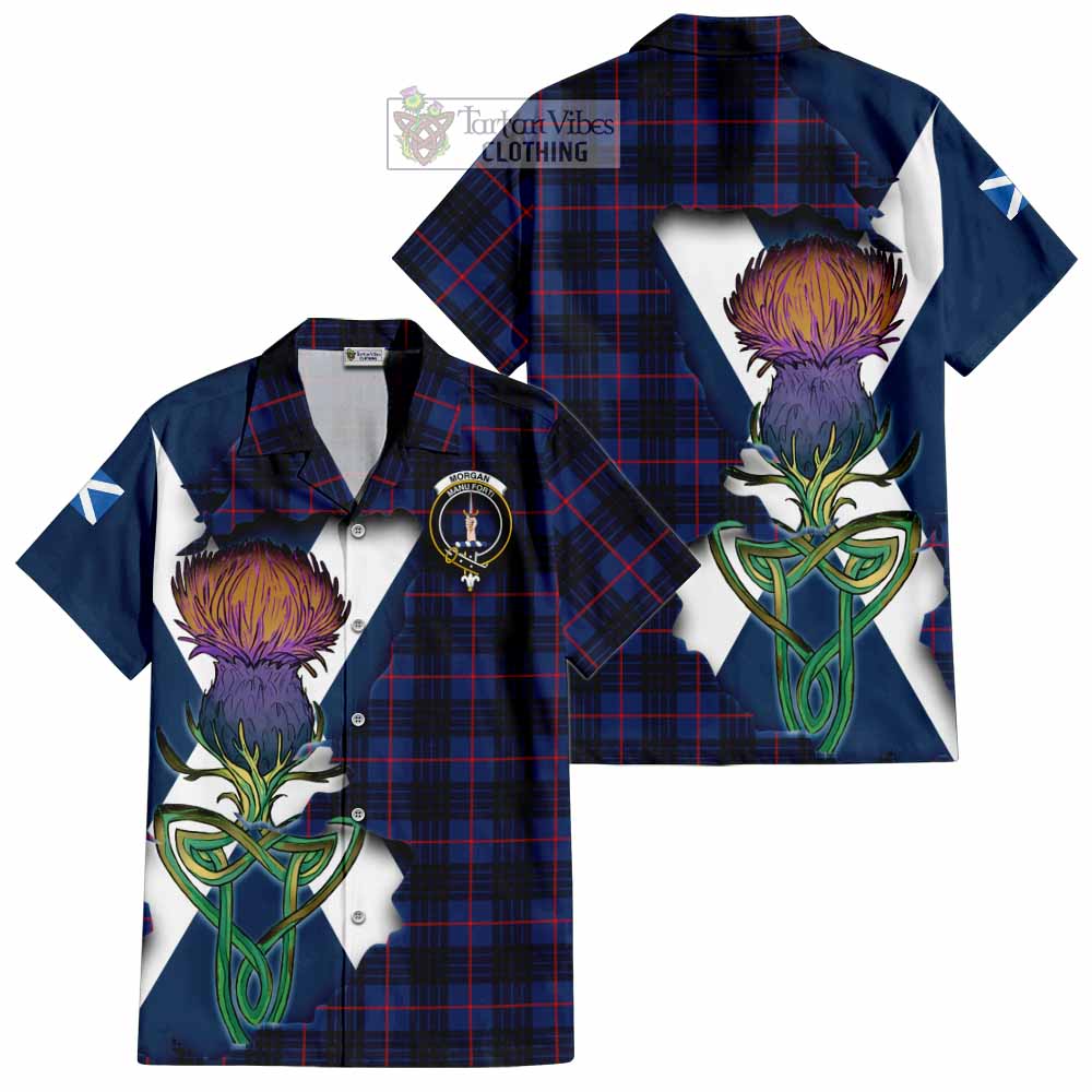 Tartan Vibes Clothing Morgan Tartan Family Crest Short Sleeve Button Shirt Scottish Thistle Celtic Inspired