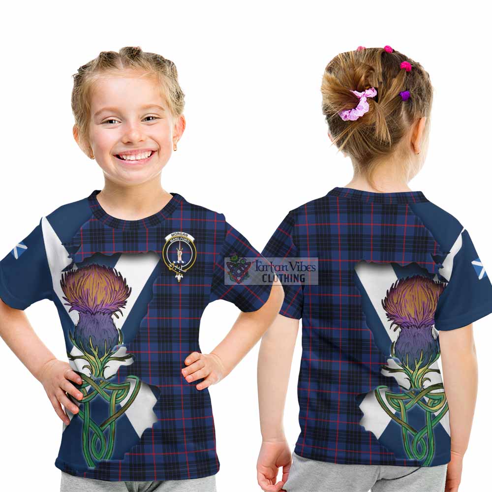 Tartan Vibes Clothing Morgan Tartan Family Crest Kid T-Shirt Scottish Thistle Celtic Inspired
