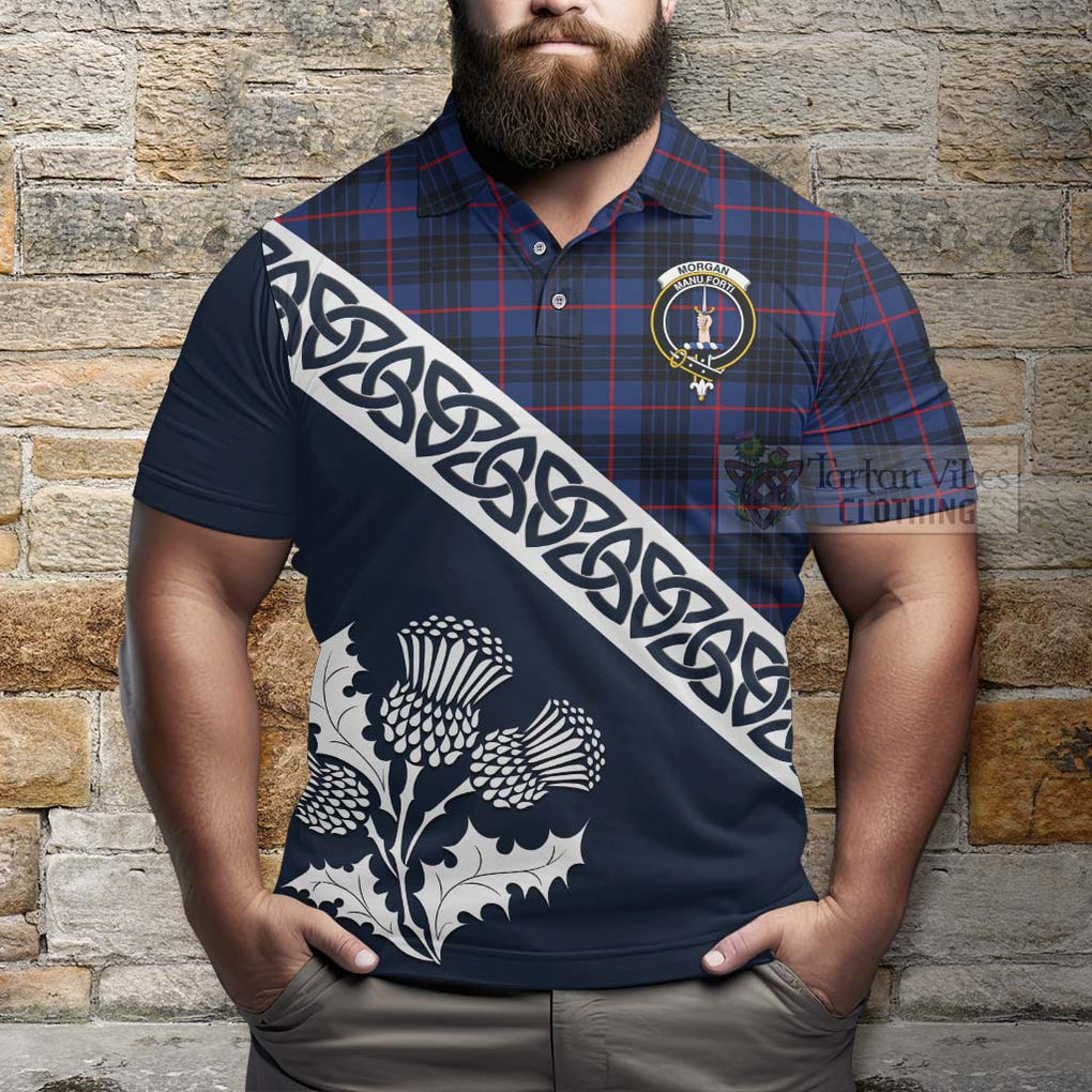 Morgan Tartan Polo Shirt Featuring Thistle and Scotland Map - Tartanvibesclothing Store