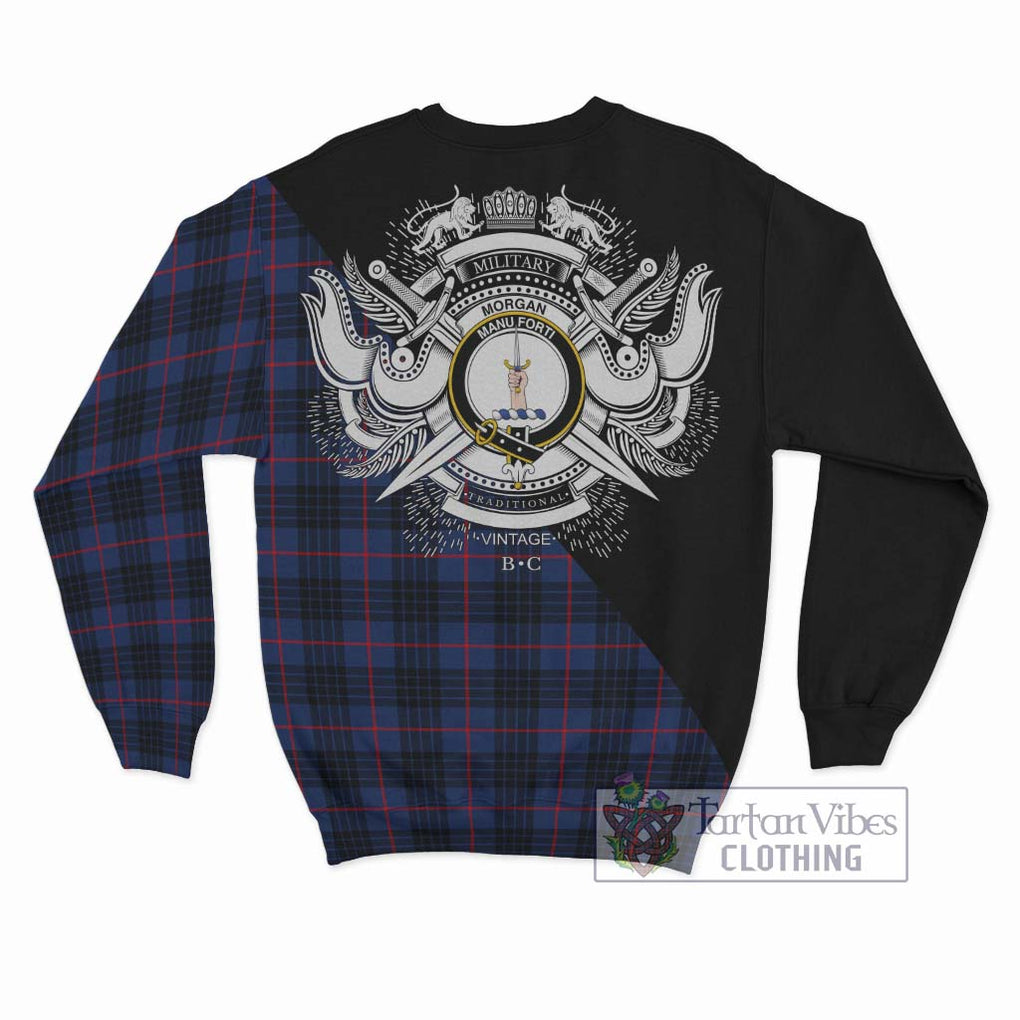Morgan Tartan Sweatshirt with Family Crest and Military Logo Style - Tartan Vibes Clothing