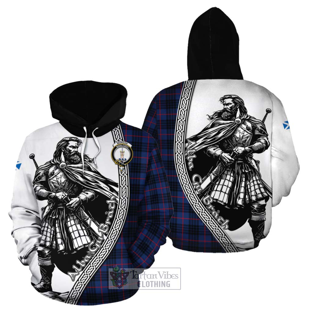 Morgan Tartan Clan Crest Cotton Hoodie with Highlander Warrior Celtic Style Zip Hoodie - Tartan Vibes Clothing