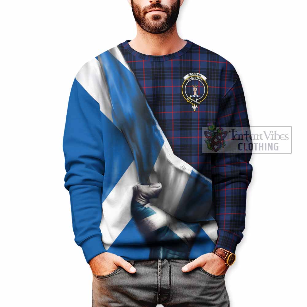 Morgan Tartan Sweatshirt with Family Crest Scotland Patriotic Style - Tartan Vibes Clothing