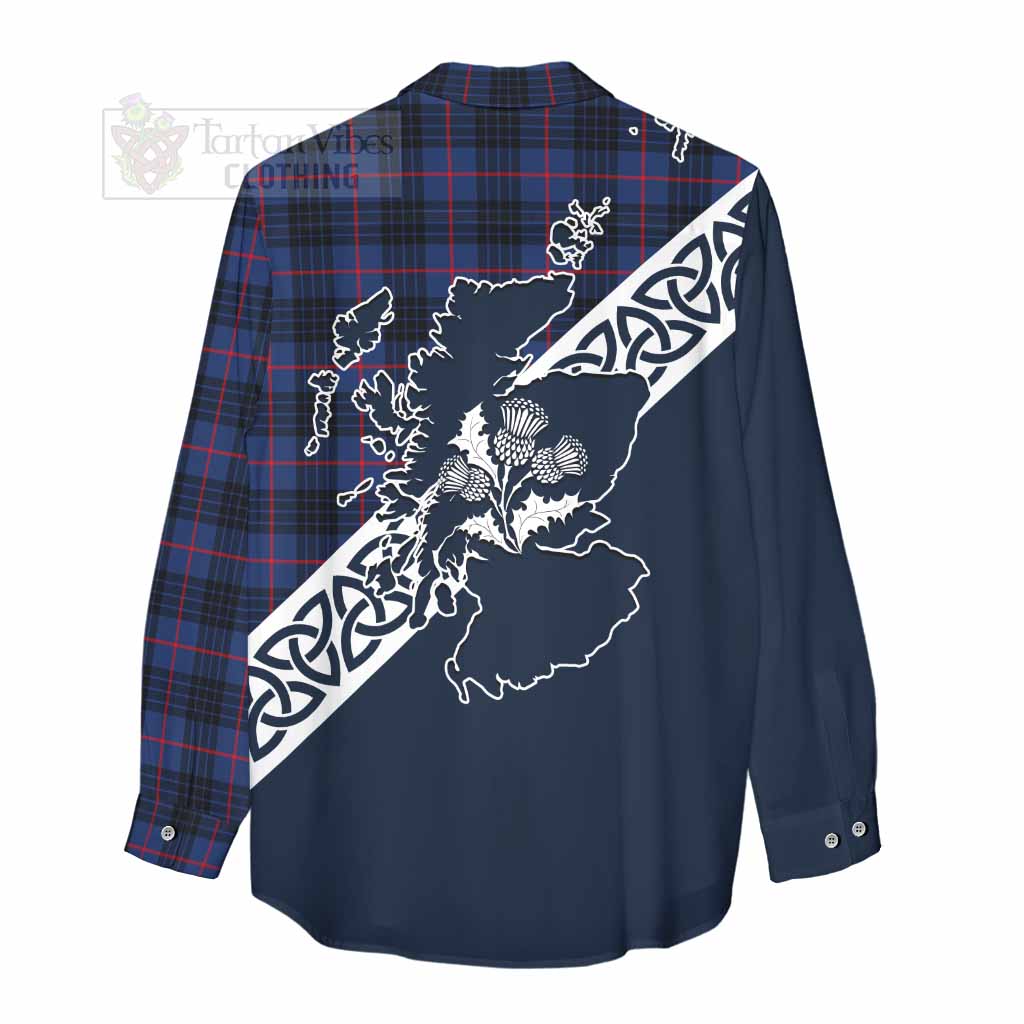 Morgan Tartan Women's Casual Shirt Featuring Thistle and Scotland Map - Tartan Vibes Clothing