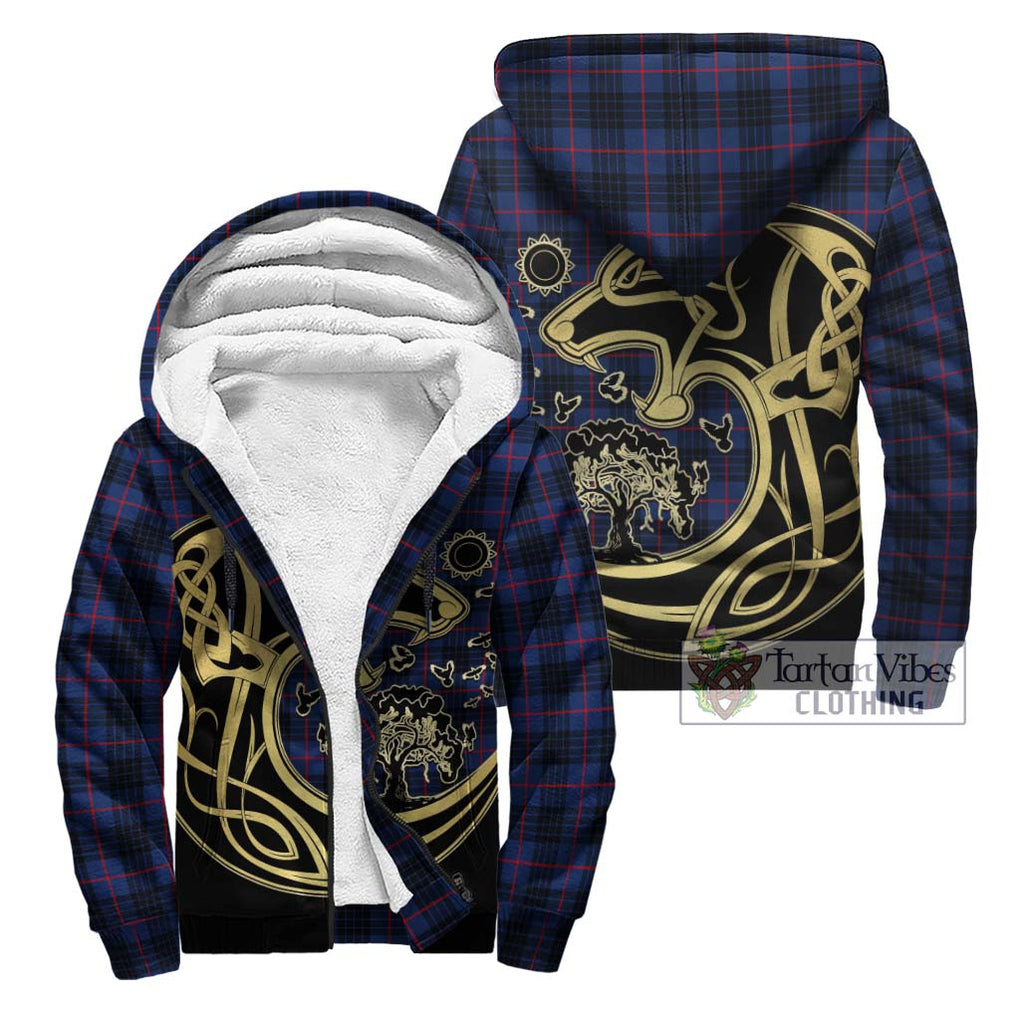 Morgan Tartan Sherpa Hoodie with Family Crest Celtic Wolf Style Unisex - Tartan Vibes Clothing
