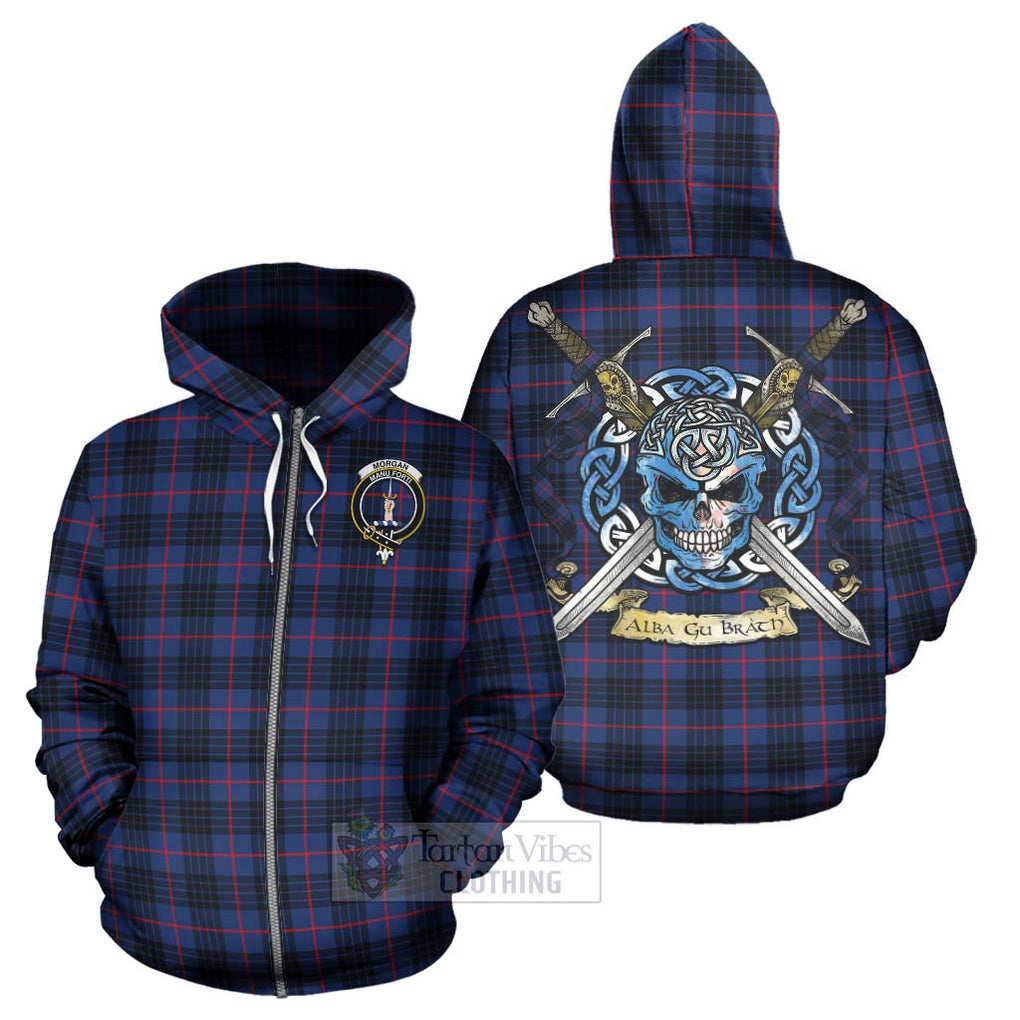 Morgan Tartan Hoodie with Family Crest Celtic Skull Style - Tartan Vibes Clothing