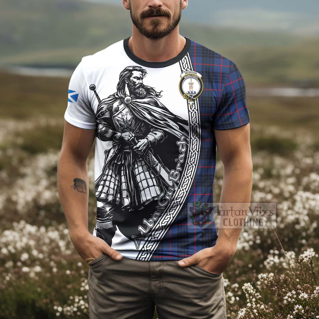 Morgan Tartan Clan Crest T-Shirt with Highlander Warrior Celtic Style - Tartan Vibes Clothing