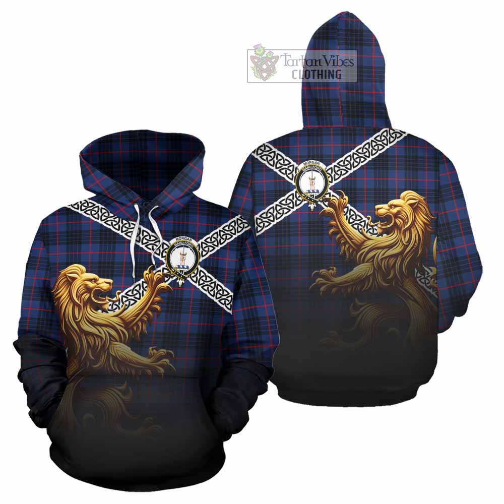Morgan Crest Tartan Hoodie with Golden Lion Emblem Celtic Style - Tartan Vibes Clothing