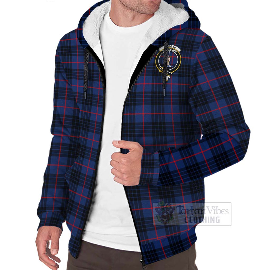 Morgan Tartan Sherpa Hoodie with Family Crest Celtic Skull Style Unisex - Tartan Vibes Clothing