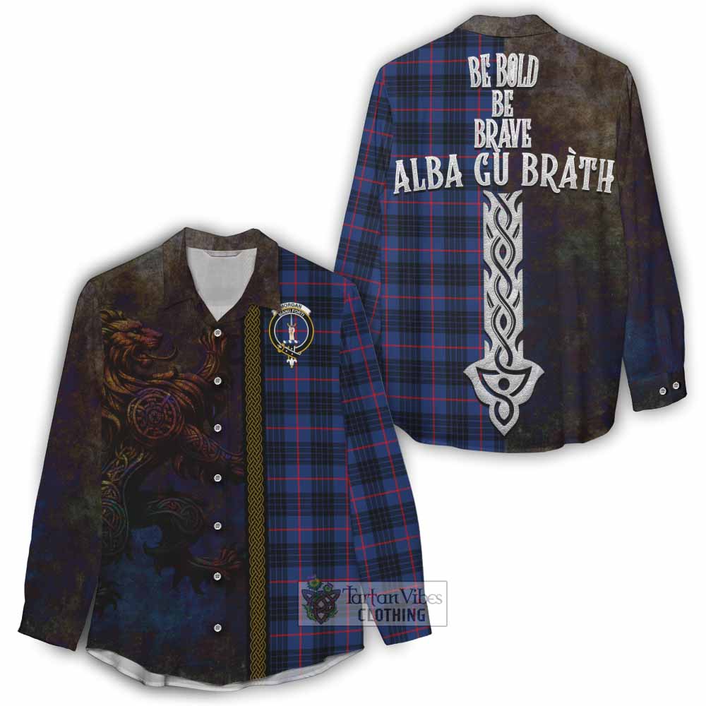 Tartan Vibes Clothing Morgan Tartan Family Crest Women's Casual Shirt Alba Gu Brath Be Brave Lion Ancient Style