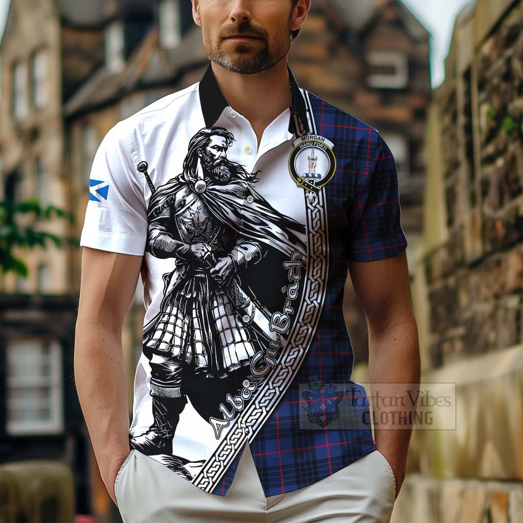 Morgan Tartan Clan Crest Hawaiian Shirt with Highlander Warrior Celtic Style - Tartan Vibes Clothing
