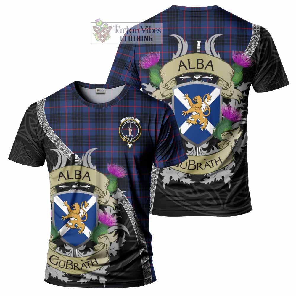 Morgan Tartan Family Crest T-Shirt Lion Rampant Royal Thistle Shield Celtic Inspired - Tartan Vibes Clothing