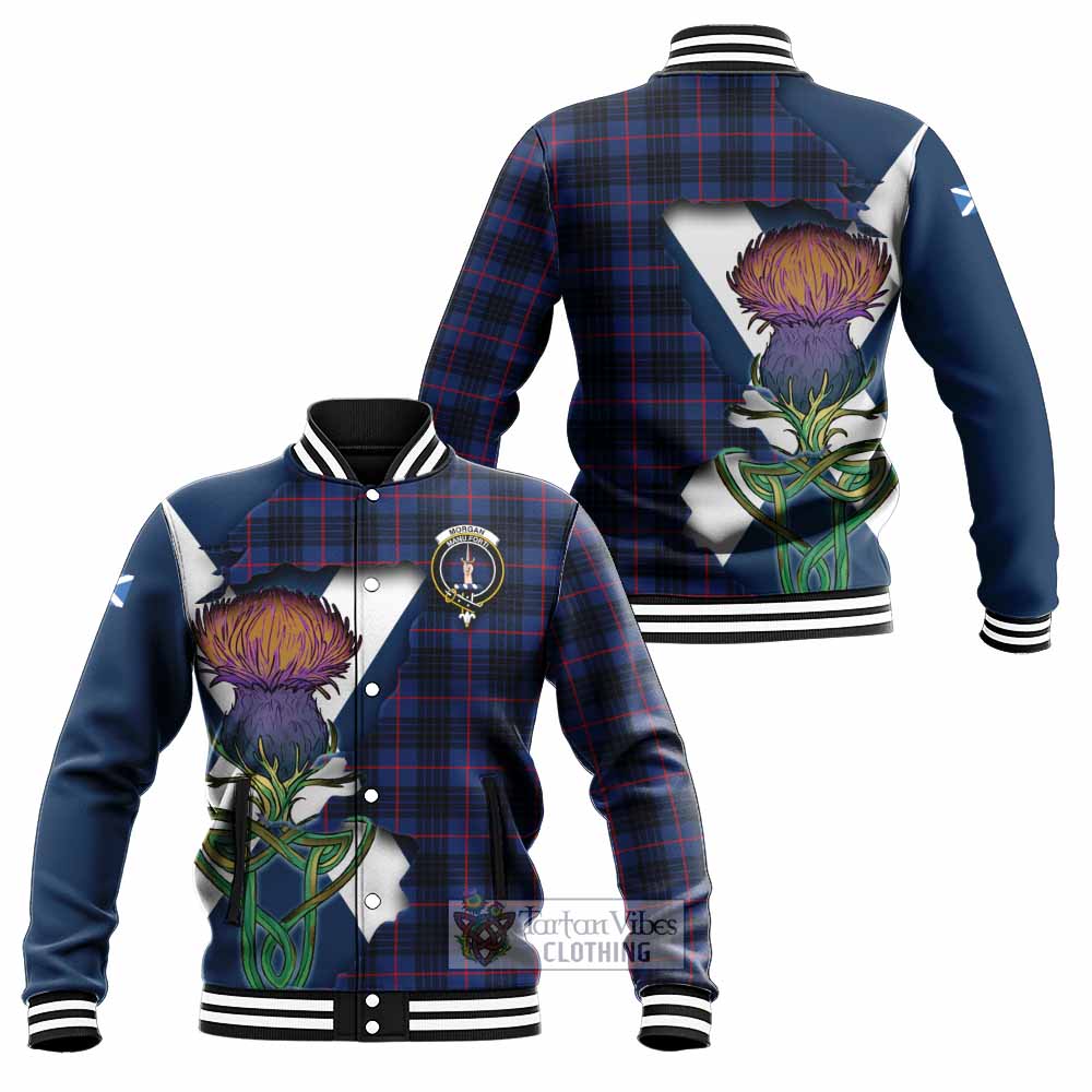 Morgan Tartan Family Crest Baseball Jacket Scottish Thistle Celtic Inspired - Tartan Vibes Clothing