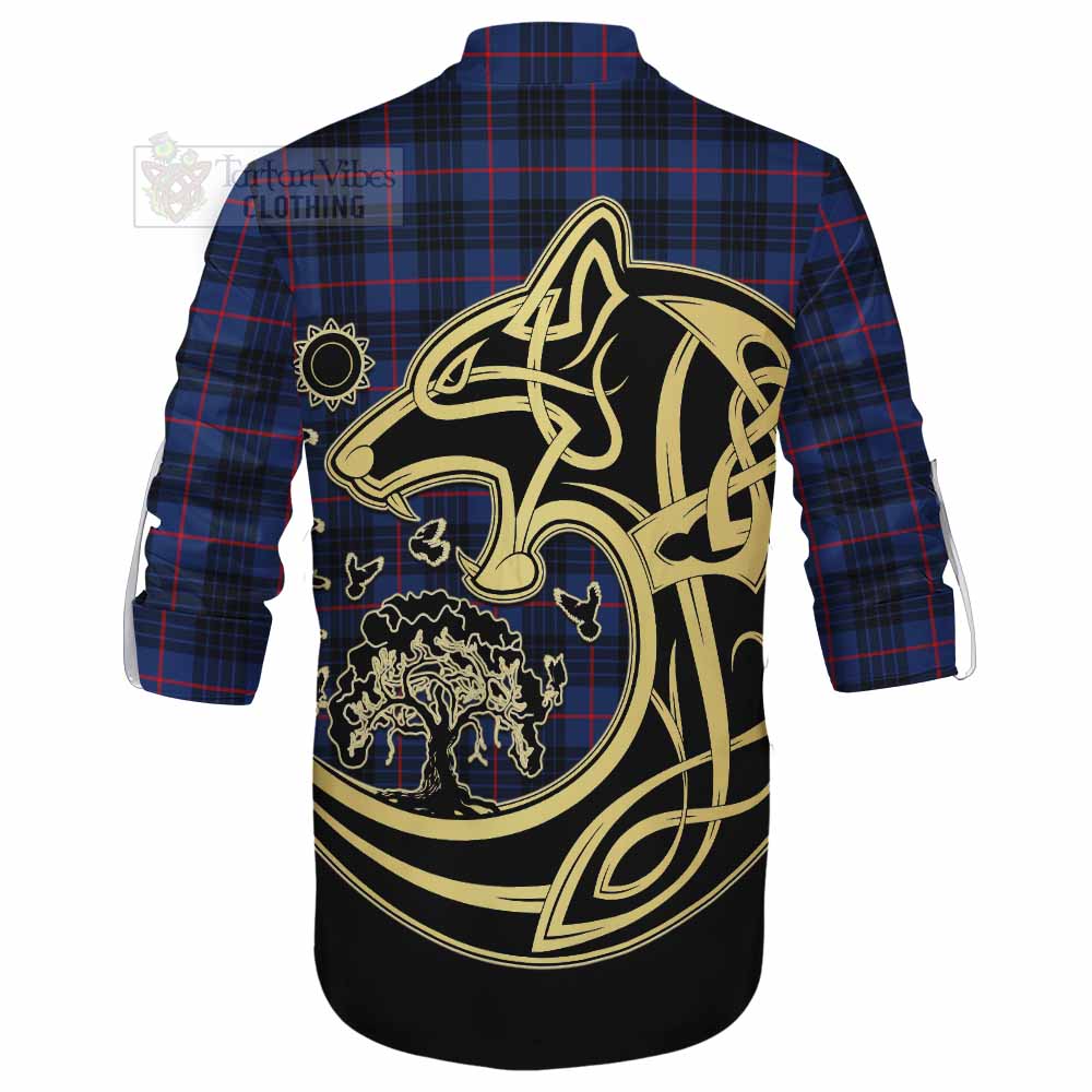 Morgan Tartan Ghillie Kilt Shirt with Family Crest Celtic Wolf Style - Tartan Vibes Clothing