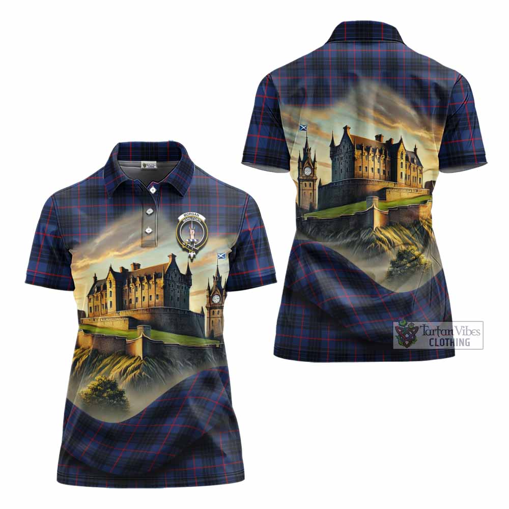 Morgan Tartan Family Crest Women's Polo Shirt with Scottish Ancient Castle Style - Tartan Vibes Clothing