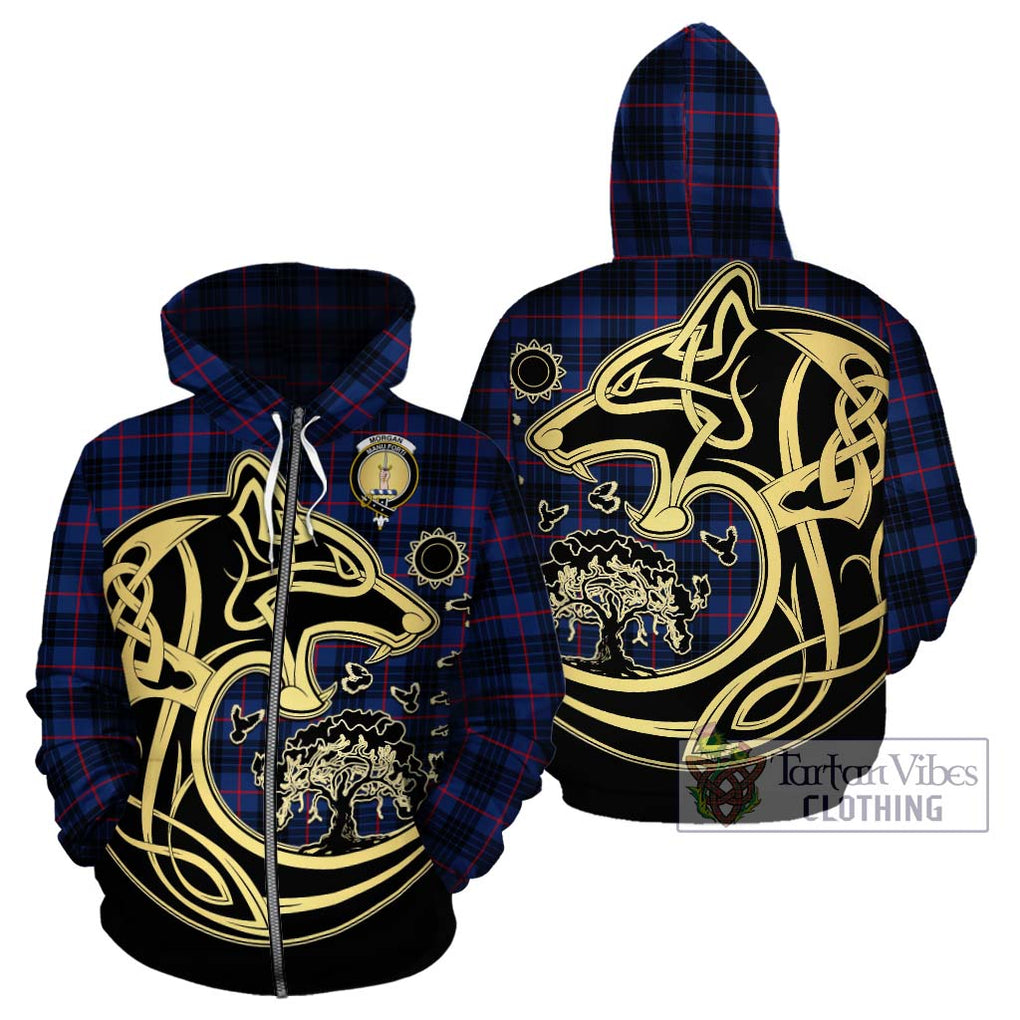 Morgan Tartan Hoodie with Family Crest Celtic Wolf Style - Tartan Vibes Clothing