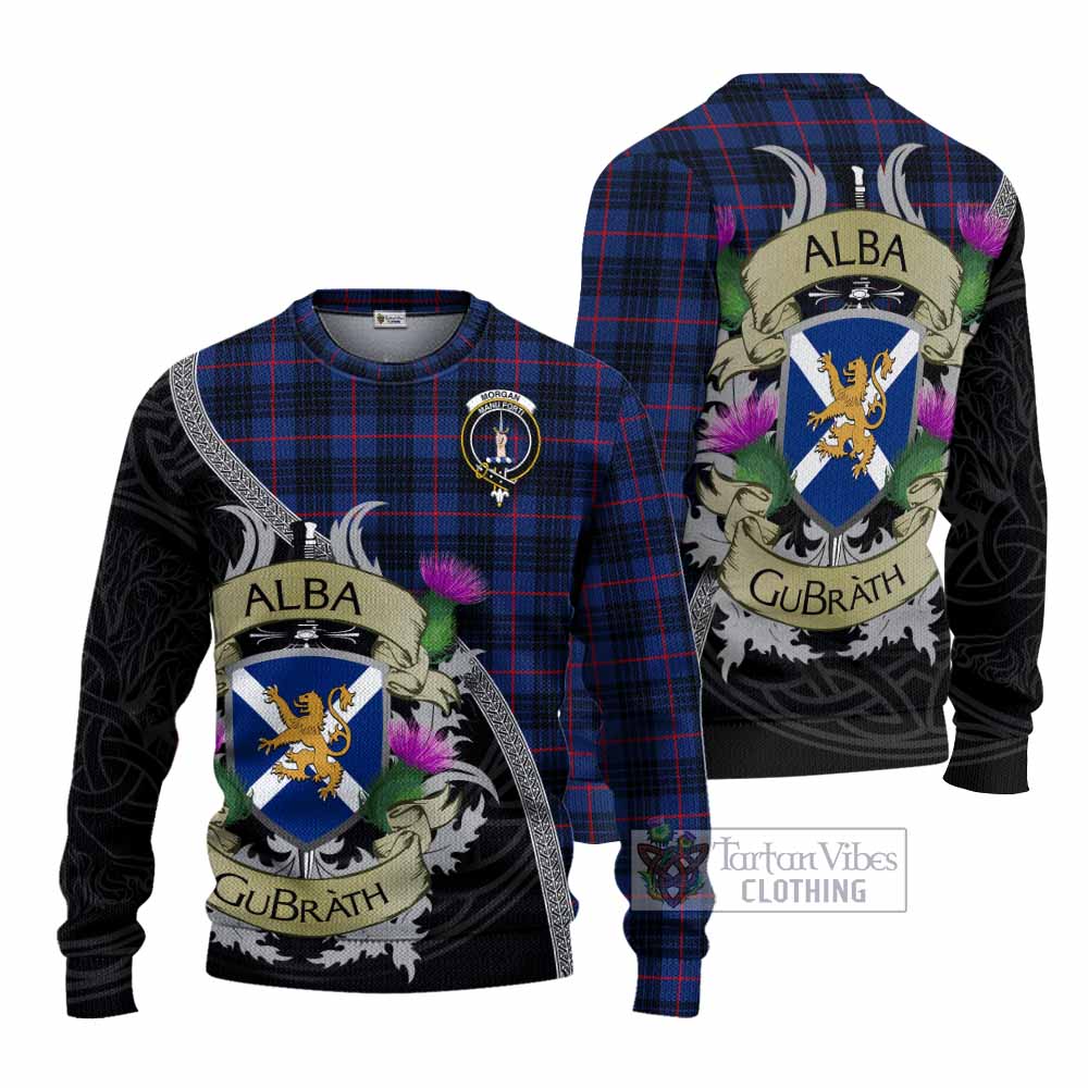 Morgan Tartan Family Crest Knitted Sweater Lion Rampant Royal Thistle Shield Celtic Inspired - Tartan Vibes Clothing