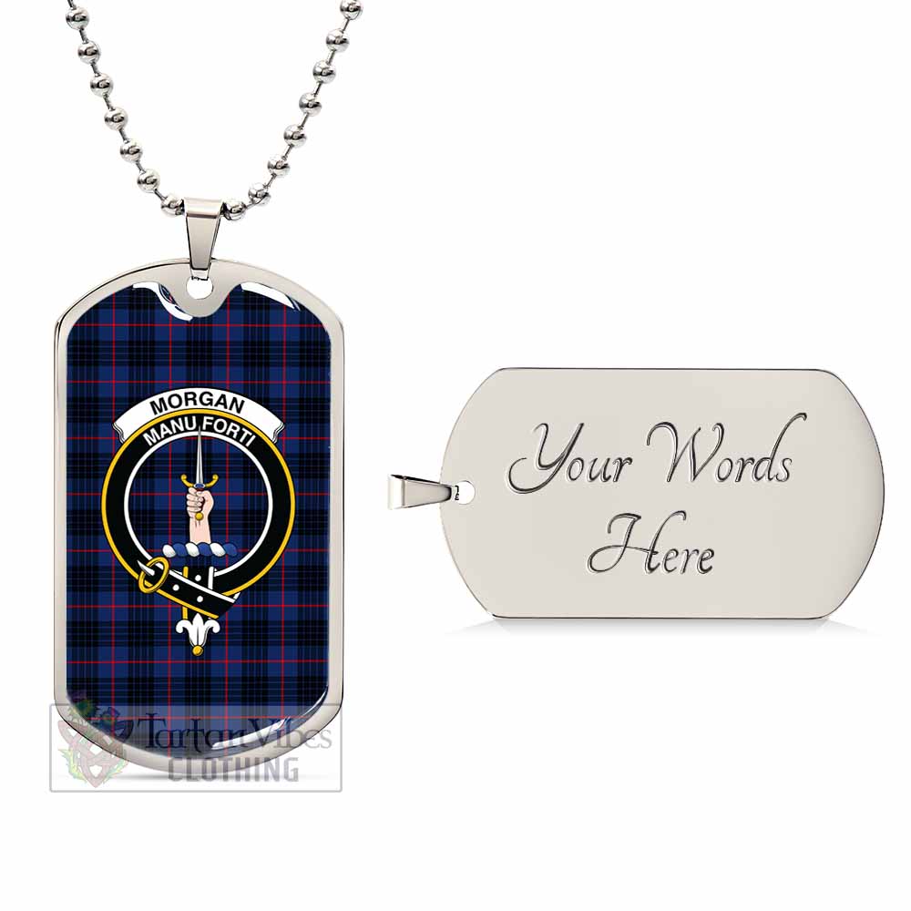 Morgan Tartan Dog Tag Necklace with Family Crest Silver Yes - Tartan Vibes Clothing
