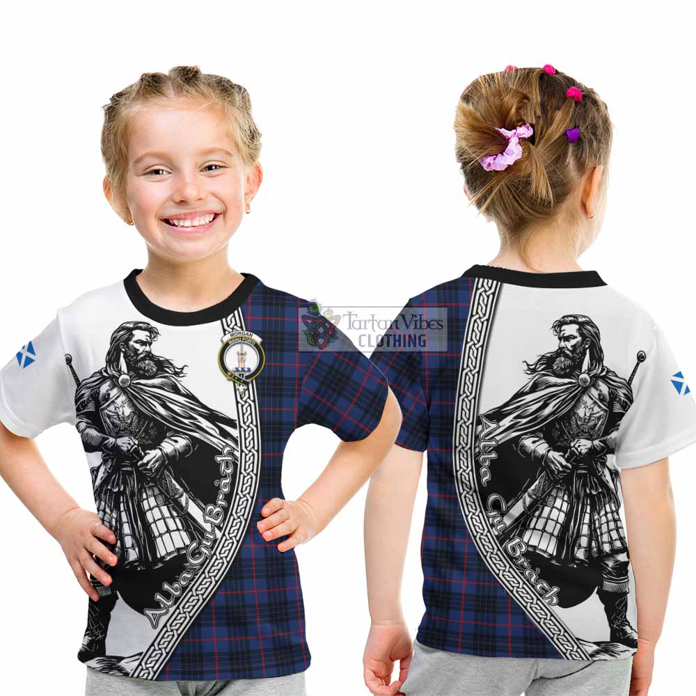 Morgan Tartan Clan Crest Kid T-Shirt with Highlander Warrior Celtic Style - Tartan Vibes Clothing